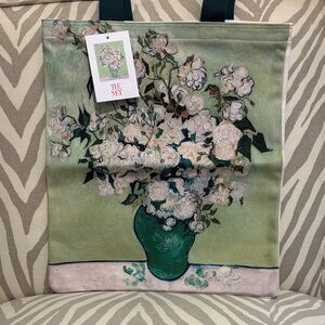 Tie Mei Floral Canvas Tote - Green and Cream